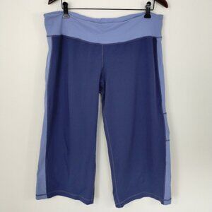 Lululemon Cropped Pants Size 12 Blue Wide Waistband Drawstring Pocket Logo